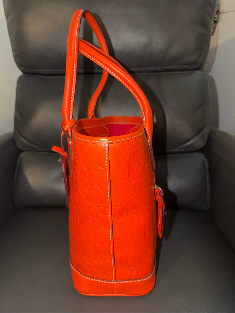 Dooney & Bourke Bright Orange Embossed Leather Tote - Picture 3 of 11
